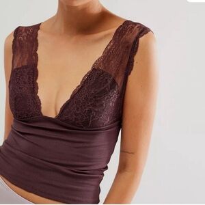 Free People Bittersweet Lace Top in Cocoa